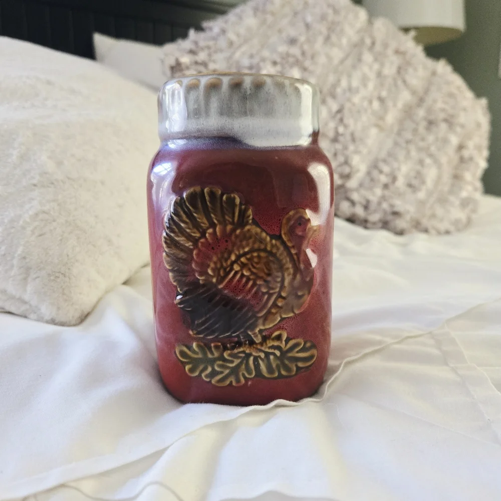 Vintage Handpainted Thanksgiving Turkey Mason Jar